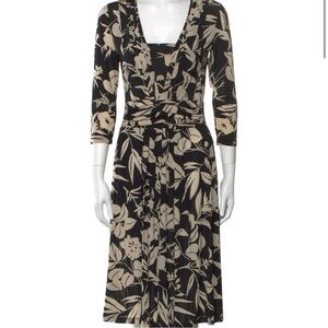Etro Long Sleeve Black and Cream Floral Cocktail Dress